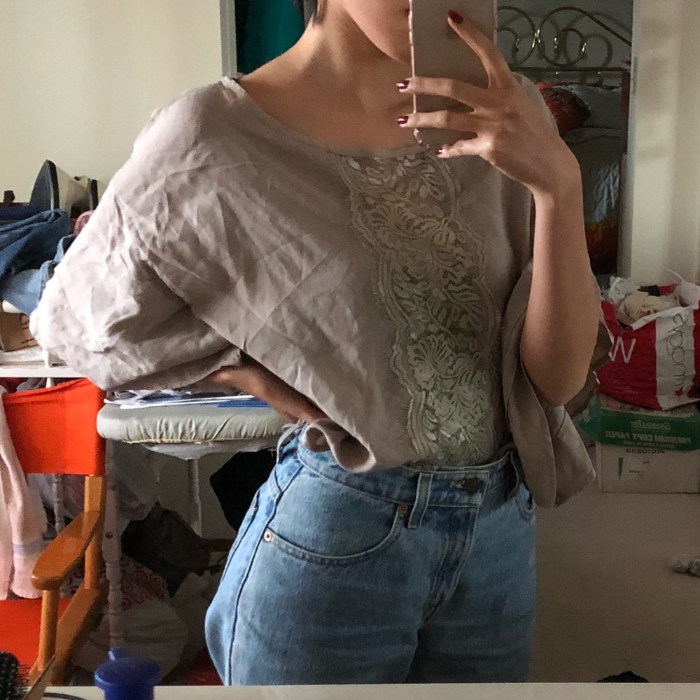 NWOT pins & needles taupe lace rayon top
